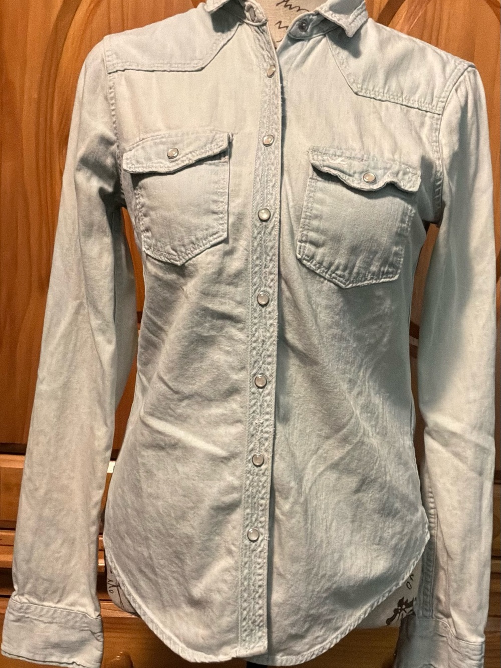 Hollister Light Blue Denim Button-Down Western Shirt